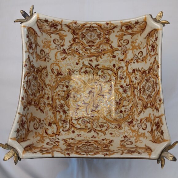 Victorian Style Multicolor Porcelain Planter with Bronze Ormolu footing - Picture 7 of 15